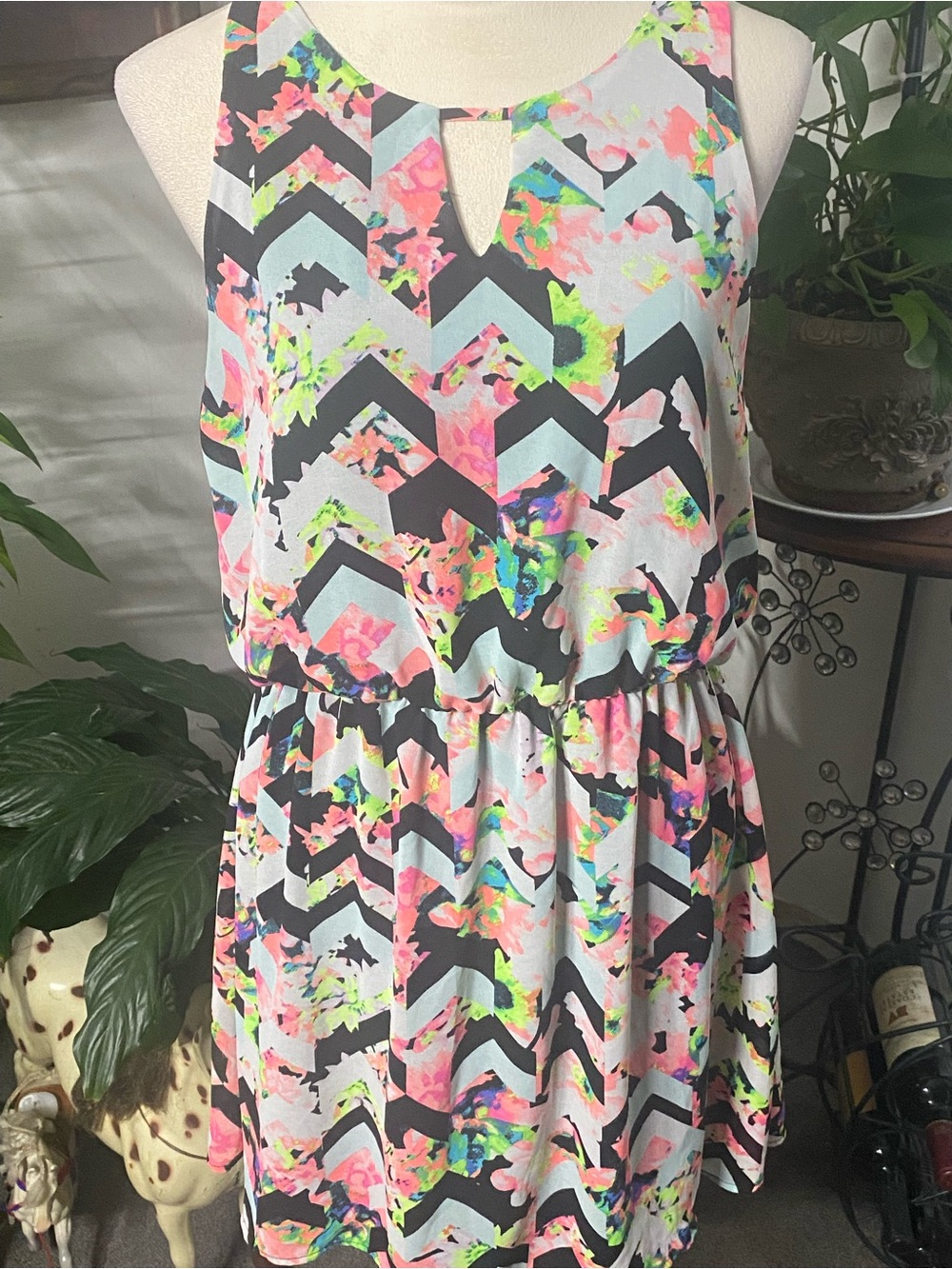 Xhilaration Floral Chevron Keyhole Tank Dress in Black, Pink, Neon Yellow, Blue